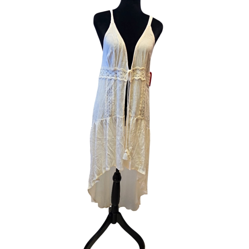 NWT Xhilaration High-Low Cream Spaghetti Strap Swim Cover Up Boho Size Medium